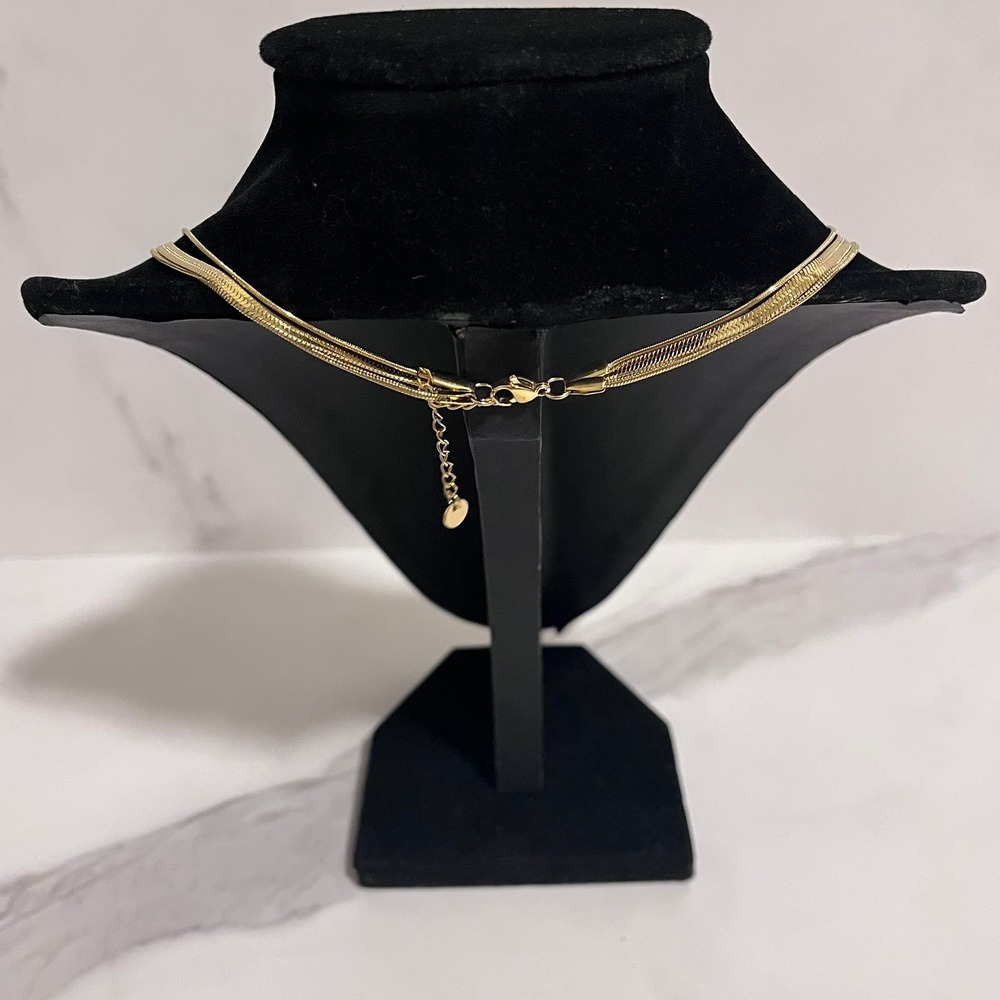 Herringbone Triple Stacked Layered Fashion Gold Plated Necklace Minimalist - Picture 6 of 7
